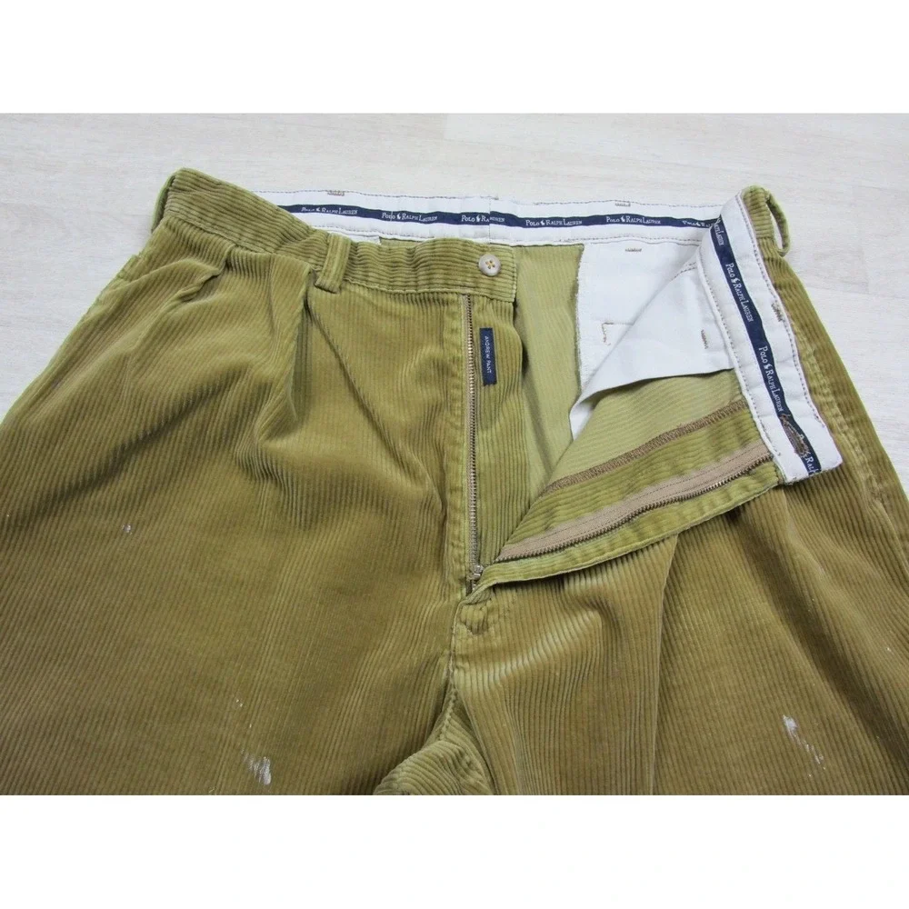 Polo Ralph Lauren Andrew Pant Corduroy Trousers Men's 33x27‎ Tan Pleated Vintage
